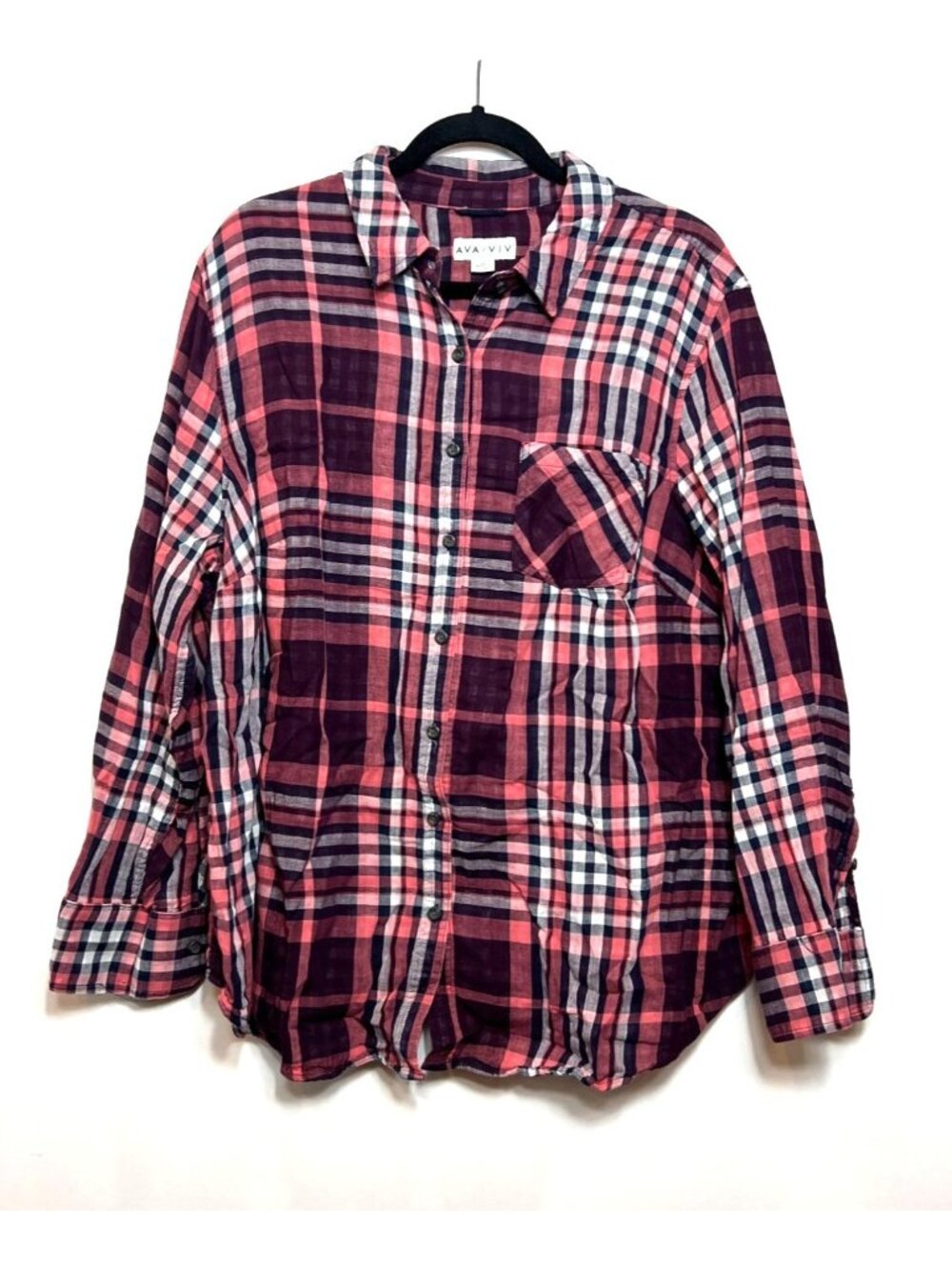 Ava & Viv Womens Multicolor Casual Button Down Flannel Shirt Size 2X